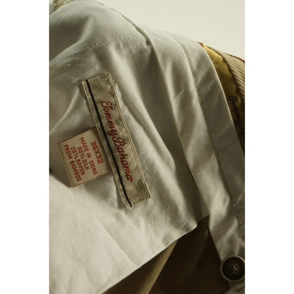 Tommy Bahama Silk & Bamboo Men's 36 x‎ 32 Tan Herringbone Pleated Chino Pants